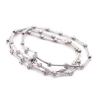 Designer FAS 925 Sterling Silver CZ Station 3 Strand Bar Link Bracelet