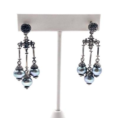 Sterling Silver Chandelier Earrings with Blue Pearls