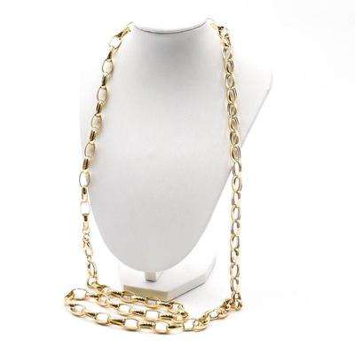 925 Italy Long Gold-Tone Oval Link Chain Necklace