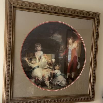 Wood-Framed Victorian Children W/ Dog Print