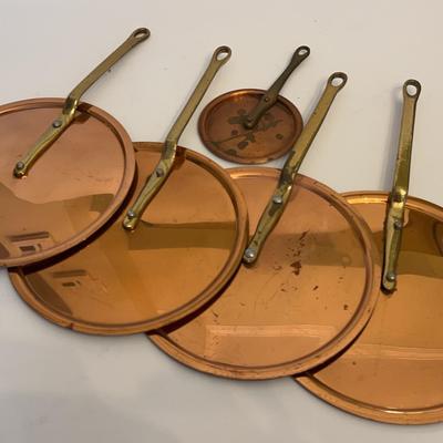 Assortment of Copper Lids W/ Brass Handles