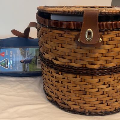 Greatland Captains Chair & Woven Picnic Basket W/ Dishes