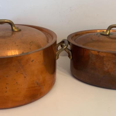 Two Large Copper Pots W/ Brass Handles