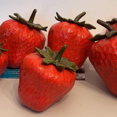 Set of Signed Artisan Glazed Ceramic Strawberry-Form Lidded Canisters
