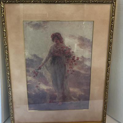 Gold-Framed Bombay Co. Woman W/ Roses Print
