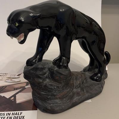 Signed Artisan Glazed Ceramic Panther Figure