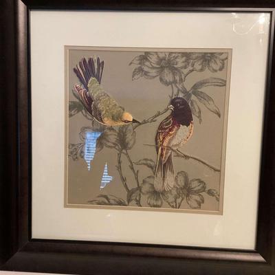 Framed Embroidered Birds On Silk