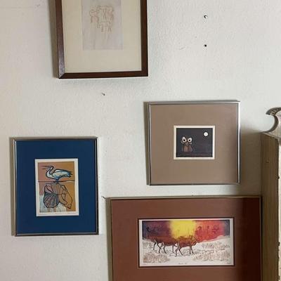 Prints From Trial Proof Wood Cut To Block Signed Art Framed