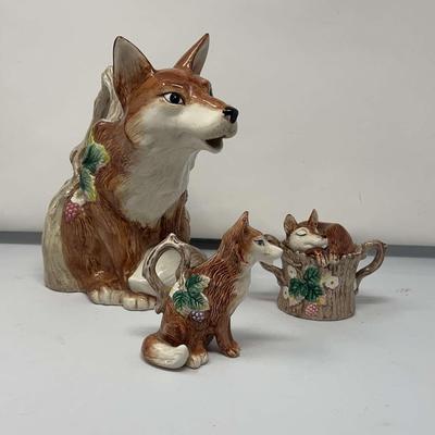 Fox Pitcher, Creamer, and Sugar Containers by Fitz Floyd 