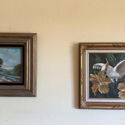 Dorothy Keith ‘Blue Summer Waters’ Signed And ‘White Parrot’ Oil On Canvas Framed