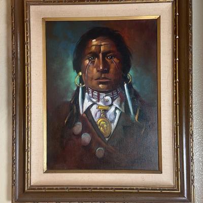 Native American Portrait Signed Oil On Canvas