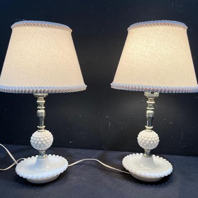 Vintage Hobnail Milk Glass Boudoir Lamp Pair