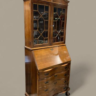 Vintage Claw Foot Serpentine Walnut Secretary Desk 