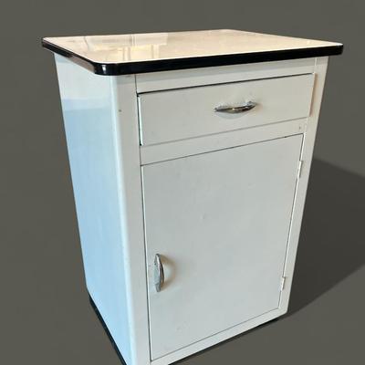 Vintage 50s Enamel B&W Cabinet W/ Chrome Pulls 
