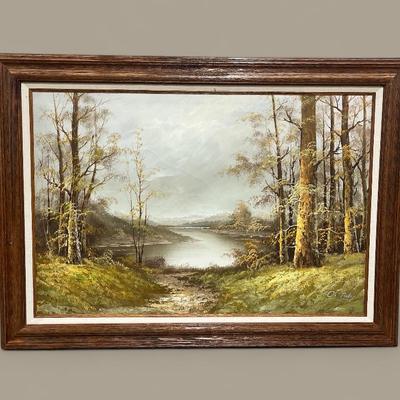 Vintage Original, Early Autumnal Lake Scene, Oil Paiting On Cavas ~ Signed C. Taby