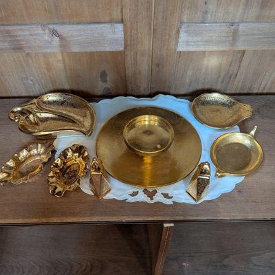Lot #119 - Vintage Stouffer Fine China Gold Plated Serving Set