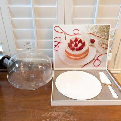 Lot #123 - Mikasa White Silk Cake Plate & Server Set, Plus Glass Cake Stand With Dome