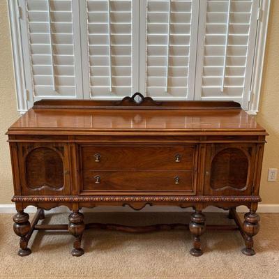 Lot #26 - Antique Brams & Macow / Knox Hutchins Furniture Co. Walnut Sideboard With Burlwood