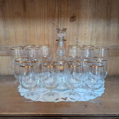 Lot #115 - Jessie Bohemia by Crystalite Decanter and Glassware Set with Gold Trim