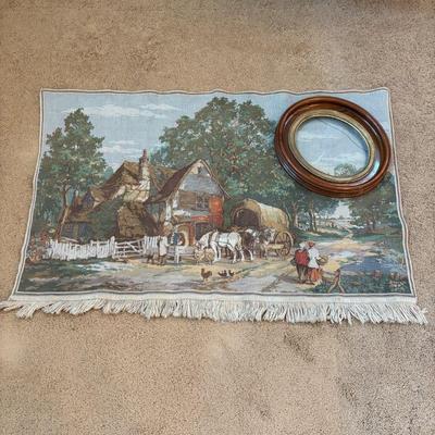 Lot #21 - Vintage Belgian Woven Tapestry and Oval Frame Lot