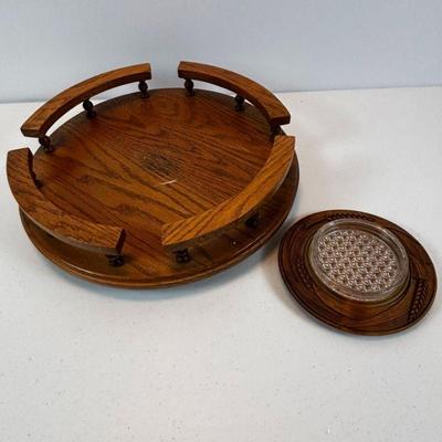 Lot #60 - Vintage Wooden Lazy Susan with Glass Insert