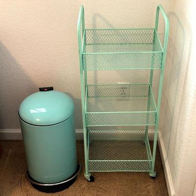 Lot #177 - 3-Tier Rolling Storage Cart and Foot Pedal Trash Can