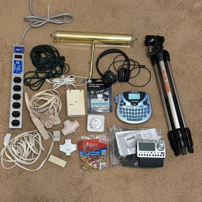 Lot #140 - Assorted Electronics and Accessories, Including Camera Tripod, Dymo Label Maker and Delphi SkyFi2 Satellite Radio