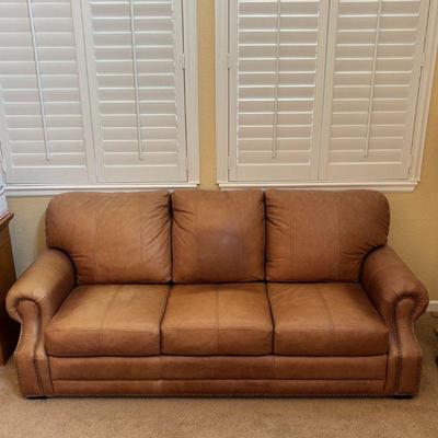 Lot #5 - Classic Leather Sofa With Nailhead Trim