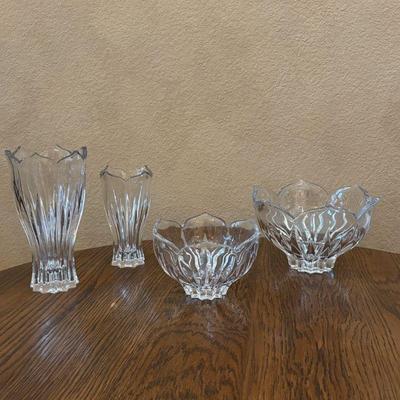 Lot #23 - Gorham Lotus Flower Crystal Vases & Bowls