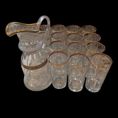 Lot #114 - Jessie Bohemia by Crystalite Pitcher and Glassware Set with Gold Trim