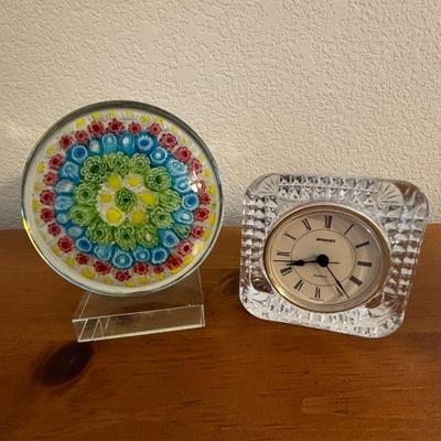 Lot #188 - Baccarat Millefiori Paperweight and Staiger Quartz Lead Crystal Clock From West Germany 1960s