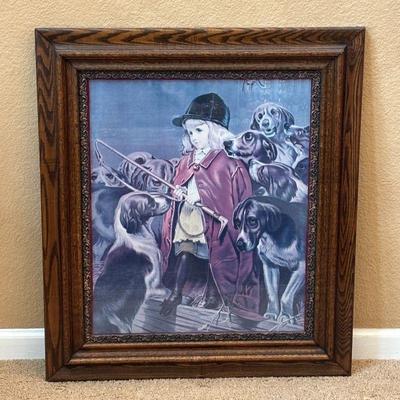 Lot #9 - Vintage Framed Artwork Child With Dogs