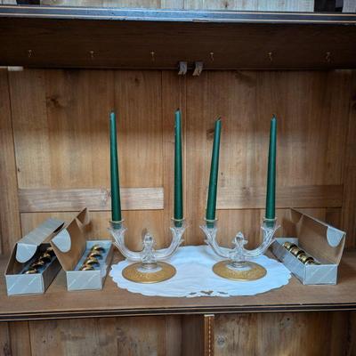 Lot #116 - Georgian Gold by Glastonbury Double Light Candlesticks, Plus 3 Sets of Baldwin Brass Napkin Rings