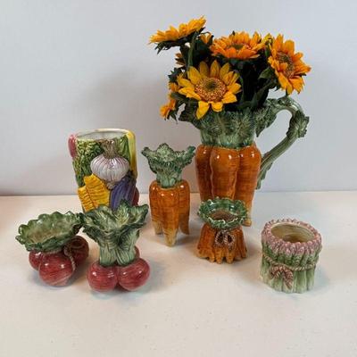 Lot #70 - Fruit and Vegetable Themed Vases and Candle Holders