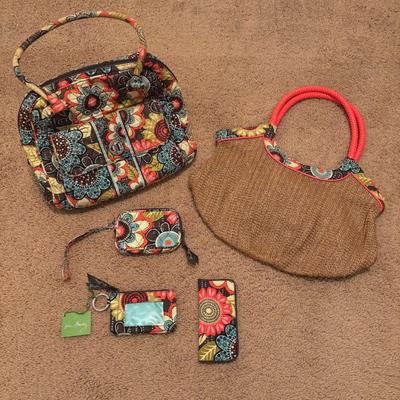 Lot #238 - Vera Bradley Flower Shower Turn Lock Satchel, Straw Tote & Accessories