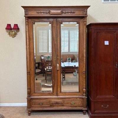 Lot #33 - Late 1800s French Walnut Armoire With Mirrored Doors