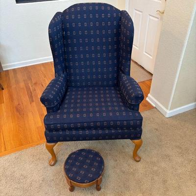 Lot #14 - Vintage Broyhill Wingback Chair and Stool Set