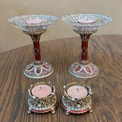 Lot #19 - Red Enamel & Rhinestone Candle Holders