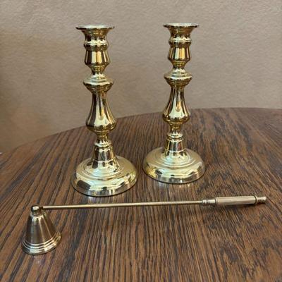 Lot #20 - Vintage Brass Candlesticks and Snuffer Set