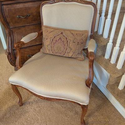Lot #111 - Antique Louis XV Style French Armchair With Throw Pillow
