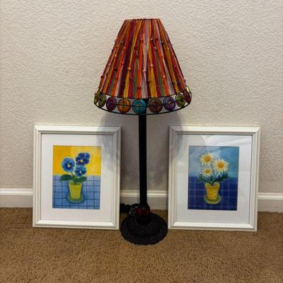 Lot #201 - Colorful Lamp and Floral Art Prints