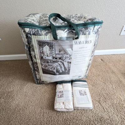 Lot #208 - Waverly Toile Country Life Queen Comforter Set and Additional Pillowcases