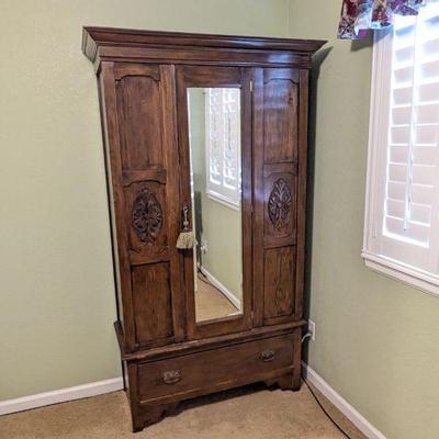 Lot #152 - Antique Wooden Armoire with Mirror