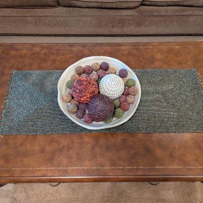 Lot #100 - Decorative Bowl with Sphere Orbs and Beaded Table Mat