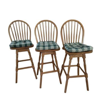 Lot #85 - Set of 3 Amish Wooden Swivel Bar Stools