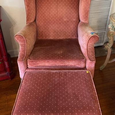 Vintage Wing Back Chair With Matching Ottoman