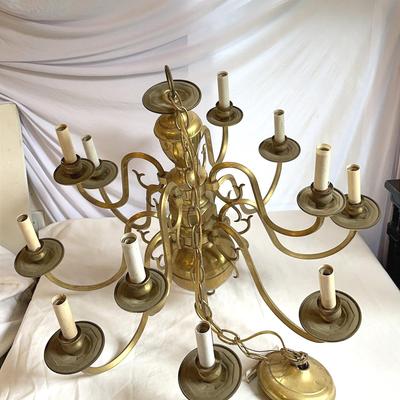  MCM Brass Chandelier with Faux Candles 