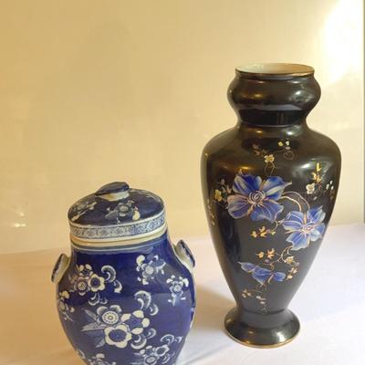 Blue And White Vase & Black And Blue Kew Vase 