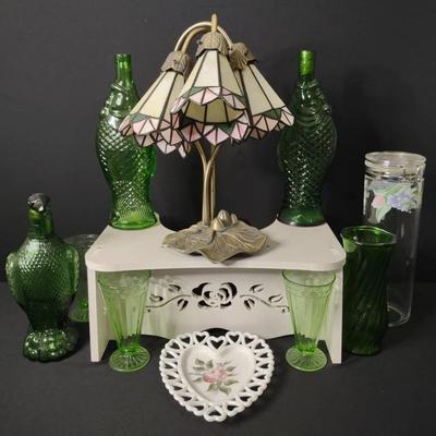 Decorative Lamp + Green Glass Decor