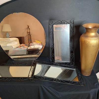 4 Mirrors And Large Metal Urn